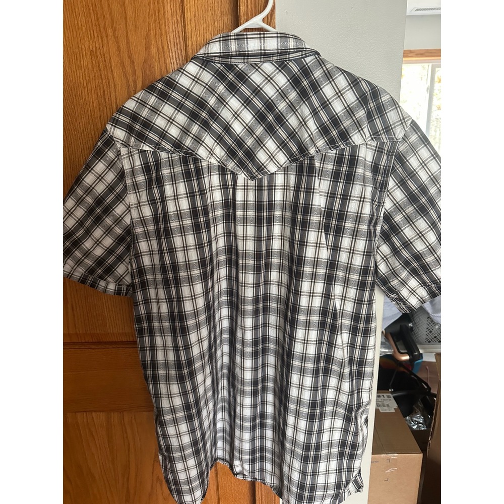 Cody James  2XLT Black White Plaid Pearl Snap Short Sleeve Western Shirt Tall - Picture 3 of 8